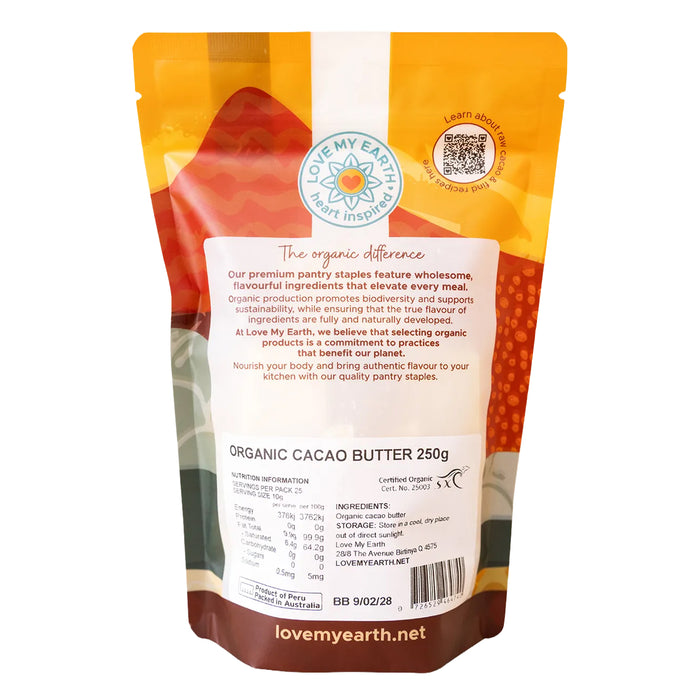 Love My Earth Organic Cacao Butter 250g Nutritional Panel Wicked NRG