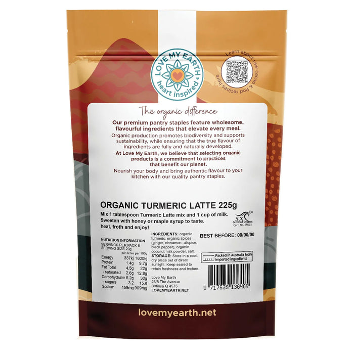 Love My Earth Organic Spiced Turmeric Latte 125g Nutritional Panel Wicked NRG