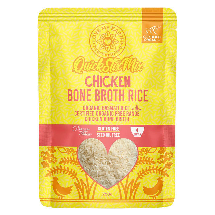 Love My Earth Quick Stix Mix Organic Bone Broth Rice Chicken 200g Wicked NRG