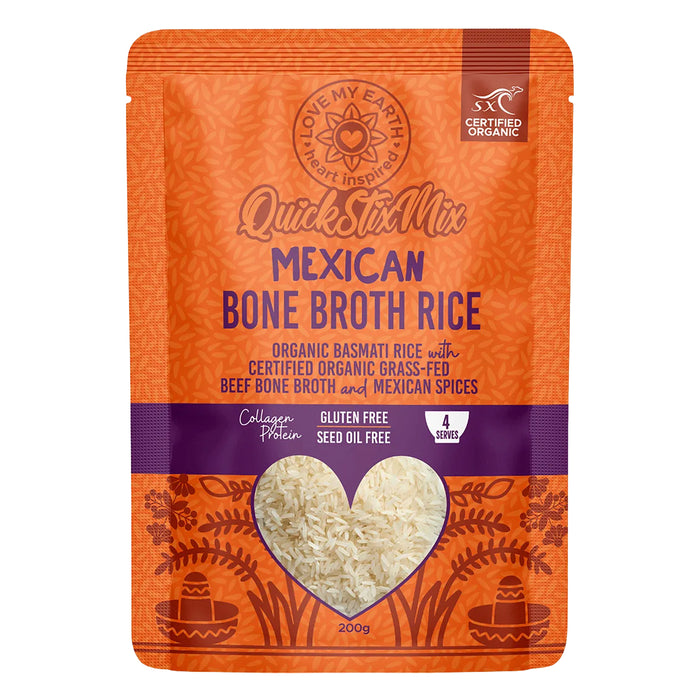 Love My Earth Quick Stix Mix Organic Bone Broth Rice Mexican 200g Wicked NRG