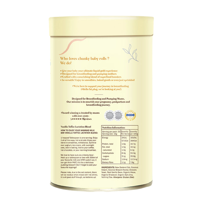 MAMMAS MILK BAR Vanilla Toffee LACTATION SUPPORT BLEND 500G Ingredients Wicked NRG