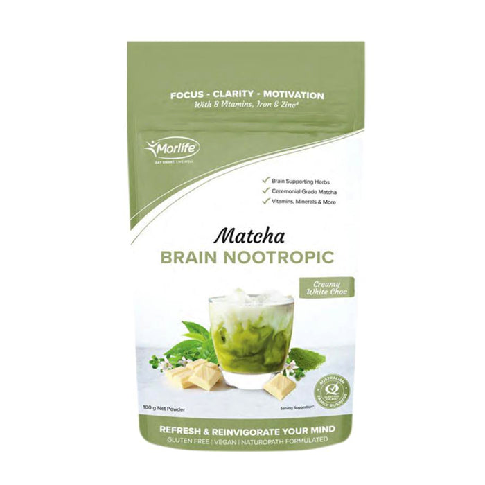 MORLIFE MATCHA BRAIN NOOTROPIC CREAMY WHITE CHOCOLATE 100G Wicked NRG