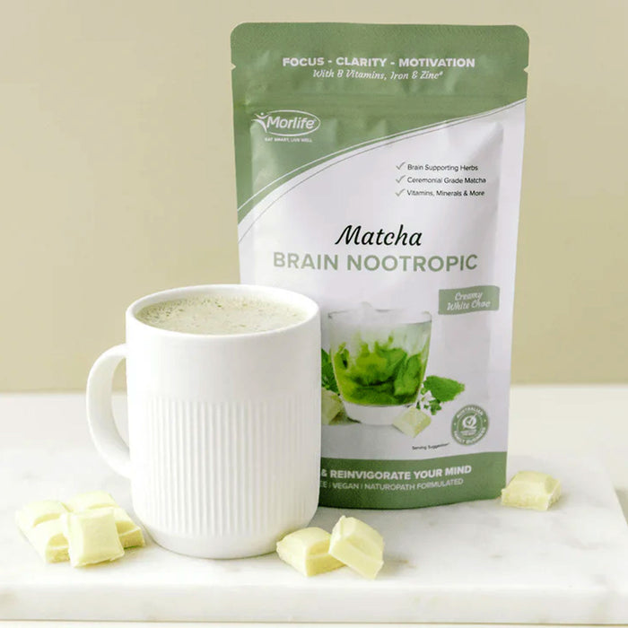 MORLIFE MATCHA BRAIN NOOTROPIC CREAMY WHITE CHOCOLATE 100G a Wicked NRG