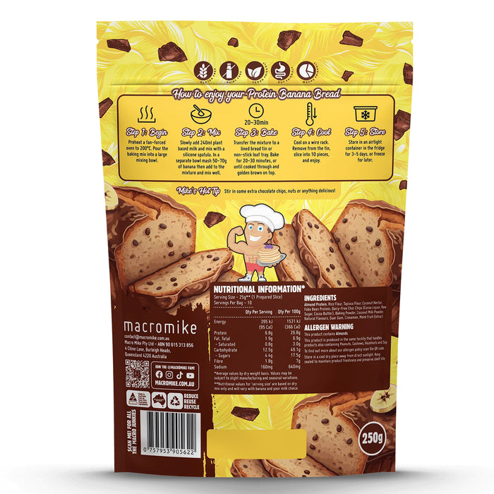 Macro Mike Choc Chip Banana Bread Baking Mix (250g Bag) Nutritional Panel Wicked NRG