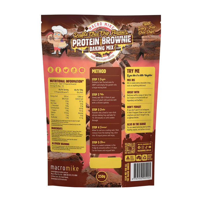 Macro Mike Protein Brownie Baking Mix Double Choc 250g Nutritional Panel Wicked NRG