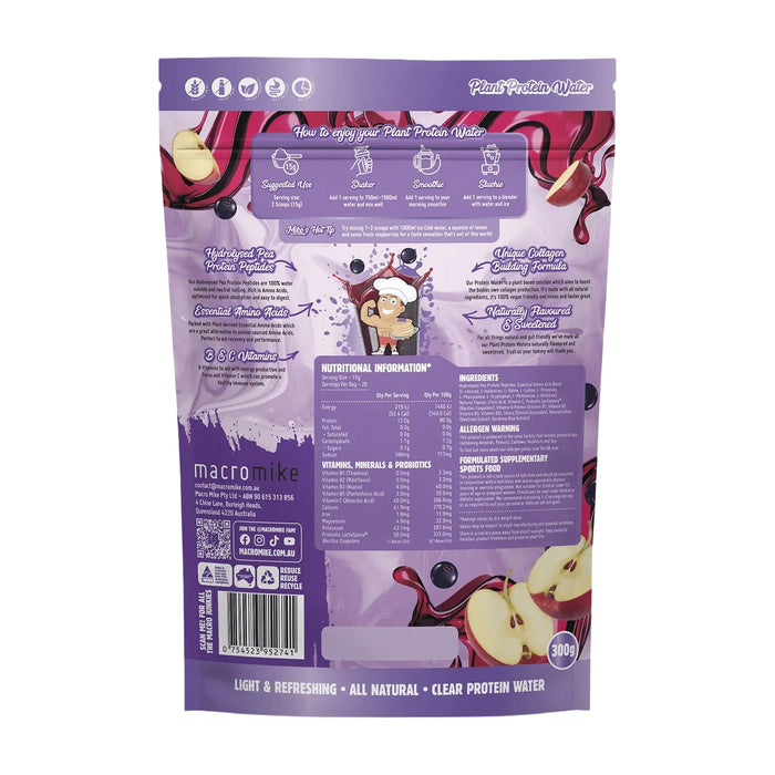 Macro Mike Plant Protein Water Apple Blackcurrant 300g Ingredients Wicked NRG