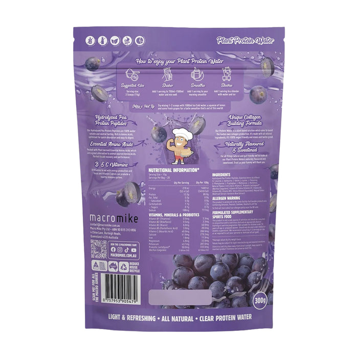 Macro Mike Plant Protein Water Juicy Grape 300g Ingredients Wicked NRG