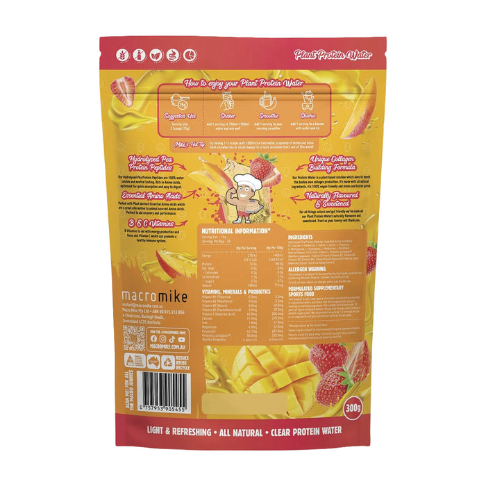 Macro Mike Plant Protein Water Strawberry Mango 300g Ingredients Wicked NRG