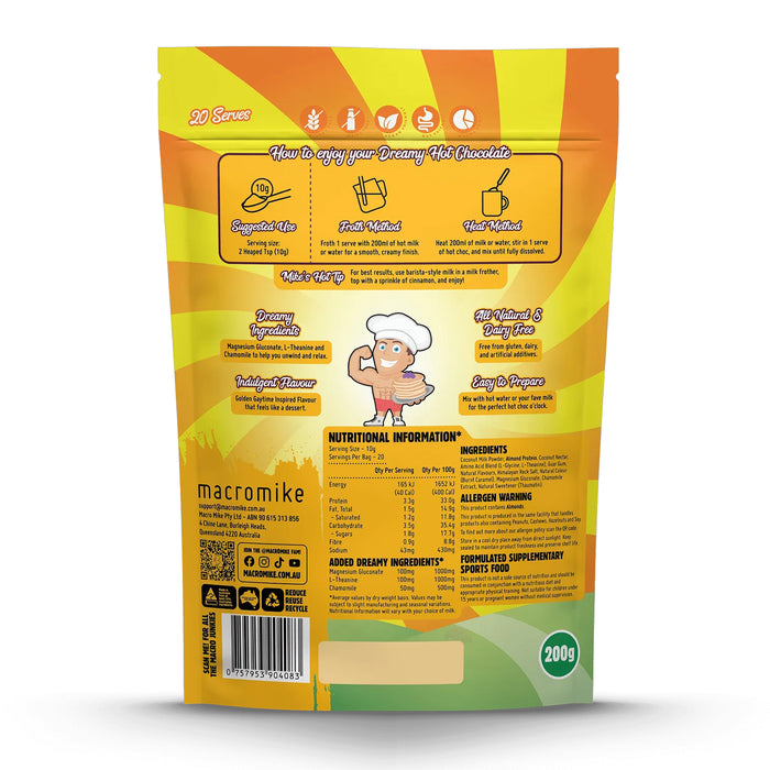 Macro Mike x Golden Gaytime Dreamy Hot Chocolate (200g Bag) 20 Serves Ingredients Wicked NRG