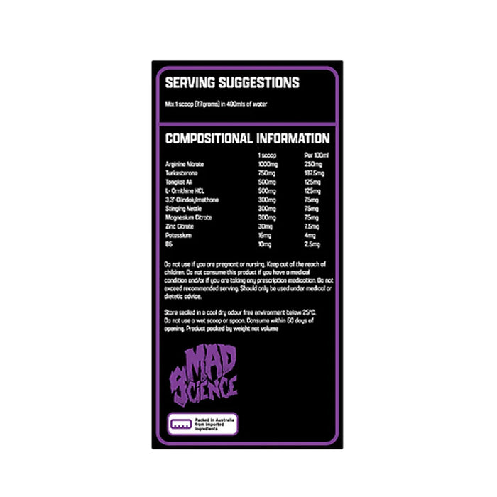 Mad Science Mad Balls TEST IGNITER Nutritional Panel Wicked NRG