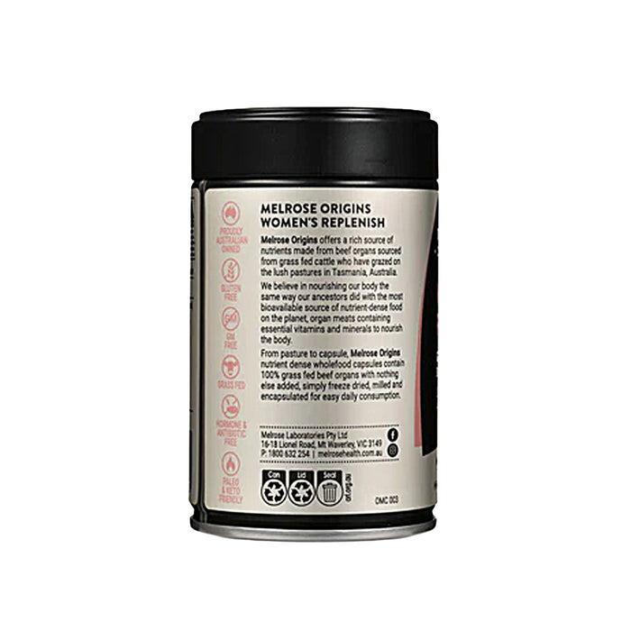 Melrose Women's Replenish Grass Fed Beef Organ 120 Capsules Ingredients Wicked NRG