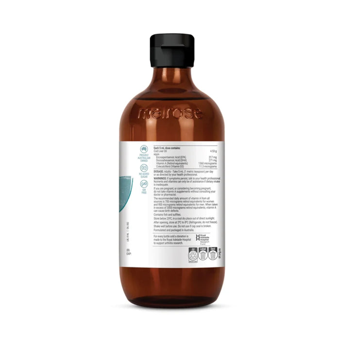 Melrose Cod Liver Oil 500mL Benefits Health and Vision Nutritional Panel Wicked NRG