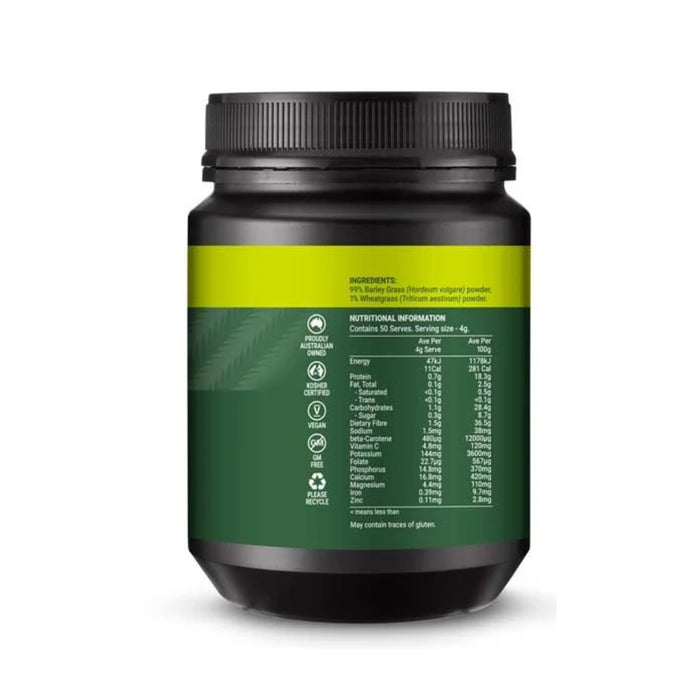 Melrose Organic Barley Grass Powder 200g Nutritional Panel Wicked NRG