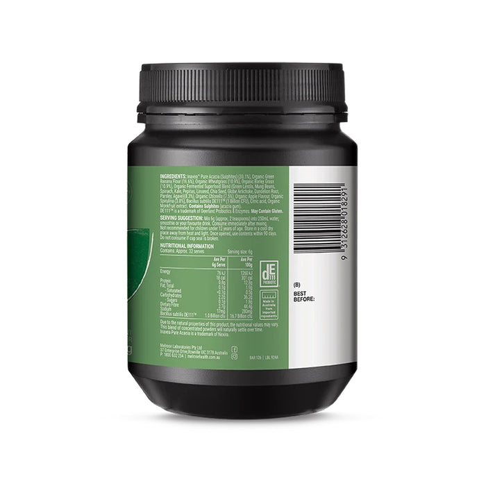 Melrose Organic Green-Biotic Gut Support Blend Green Apple 195g Nutritional Panel Wicked NRG