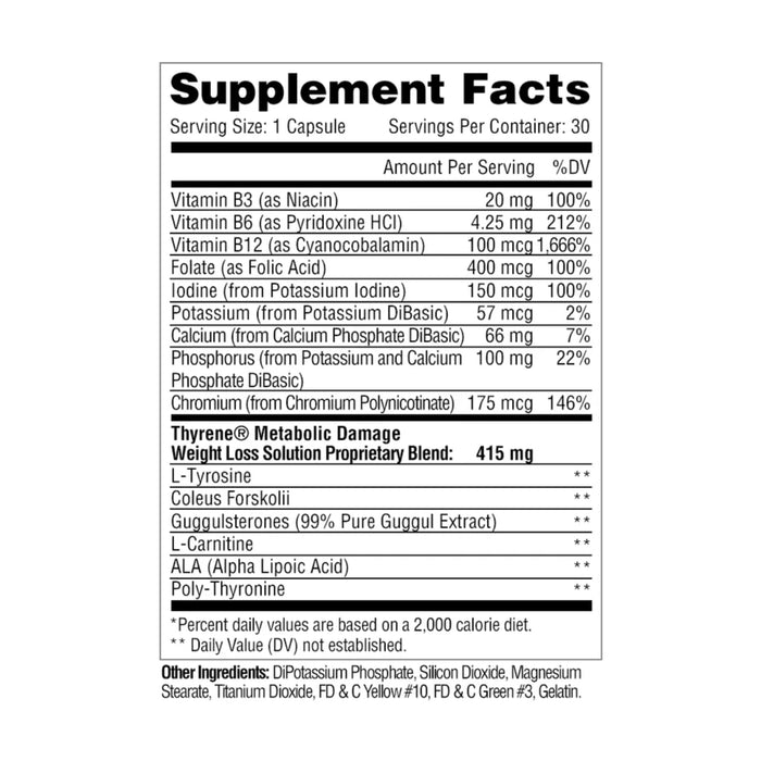 Metabolic Nutrition Thyrene (30 serve) 30capsules, Nutritional Panel, Wicked NRG