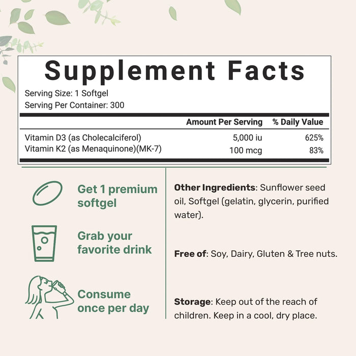 Micro Ingredients Vitamin D3 and K2 300 Softgels 5000iu a Wicked NRG