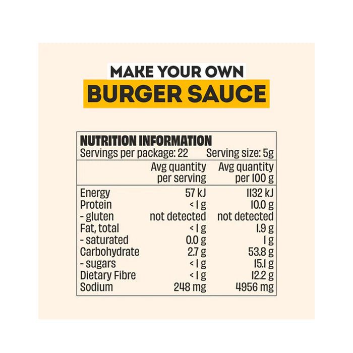 Mingle Burger Sauce All Natural Seasoning 140g Nutritional Panel Wicked NRG