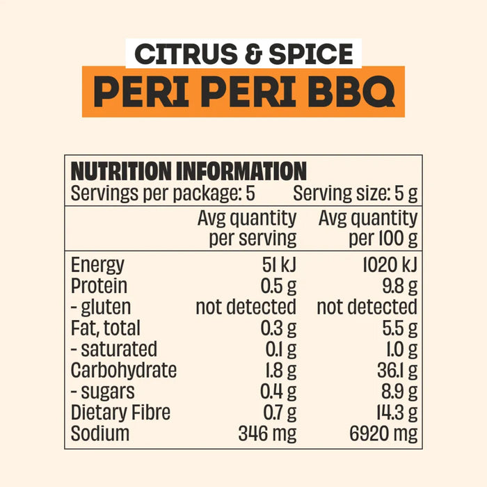 Mingle Citrus & Spice Peri Peri BBQ 25g Nutritional Panel Wicked NRG