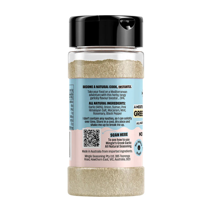 Mingle Greek Garlic All Natural Seasoning 120 Gram Ingredients Panel Wicked NRG