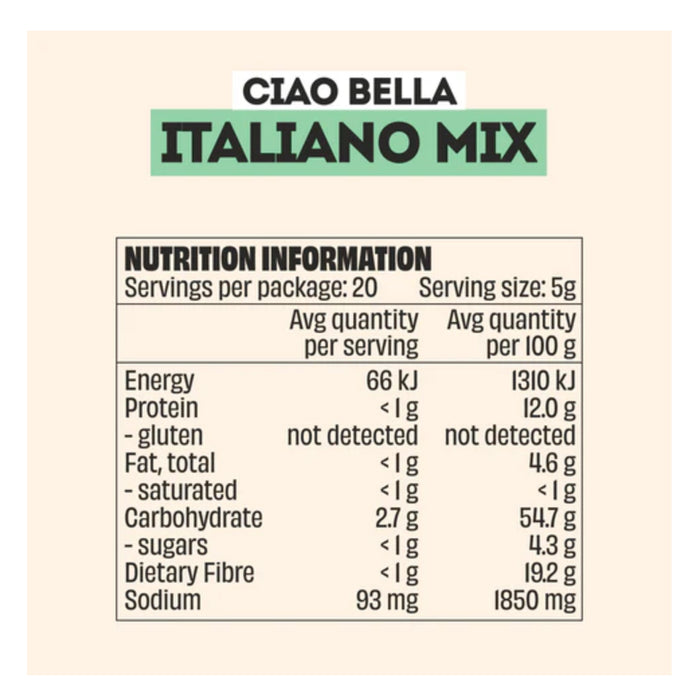 Mingle Italiano Mix All Natural Seasoning 100g Ingredients Wicked NRG
