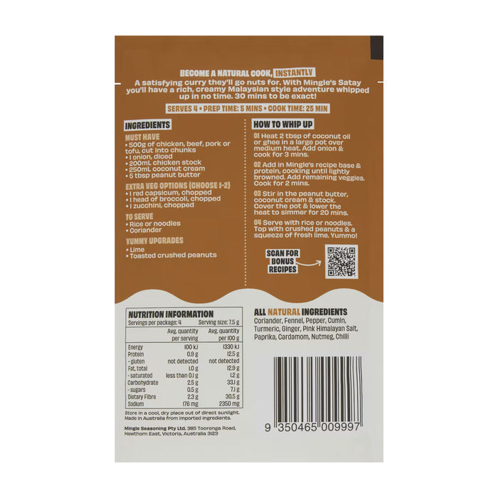 Mingle Satay Stir fry 30g Nutritional Panel Wicked NRG