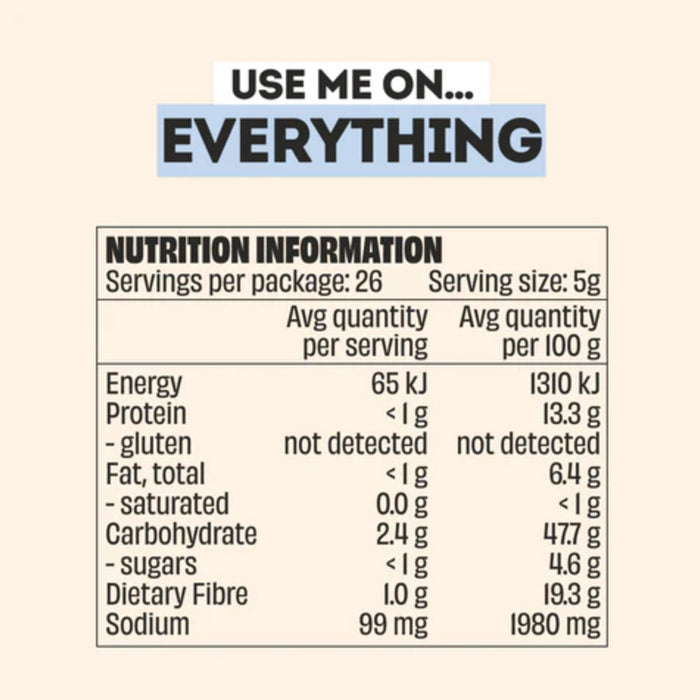 Mingle Use Me On Everything Seasoning 130g Nutritional Panel Wicked NRG