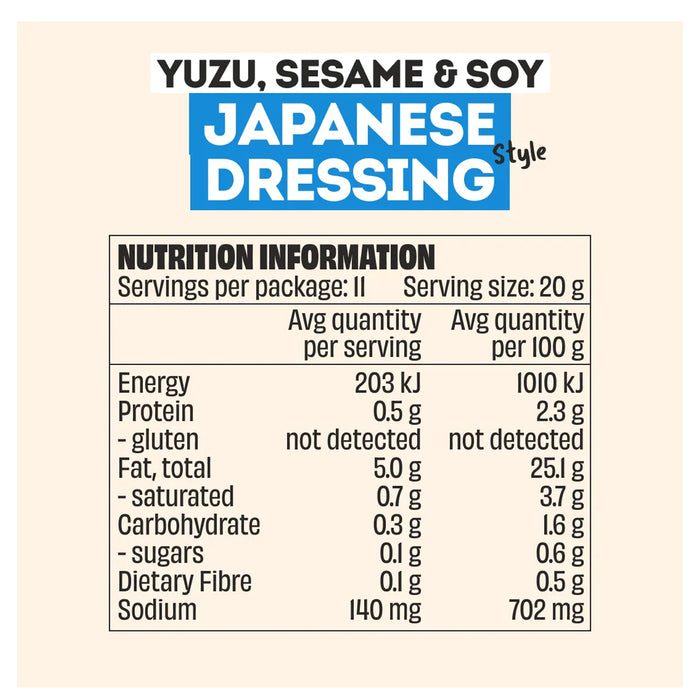 Mingle Japanese Style All Natural Salad Dressing 220g Nutritional Panel a Wicked NRG