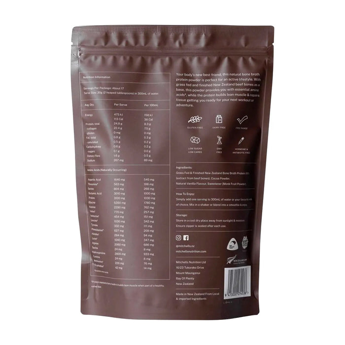 Mitchells Nutrition Bone Broth Protein Powder Chocolate 500g Ingredients Wicked NRG