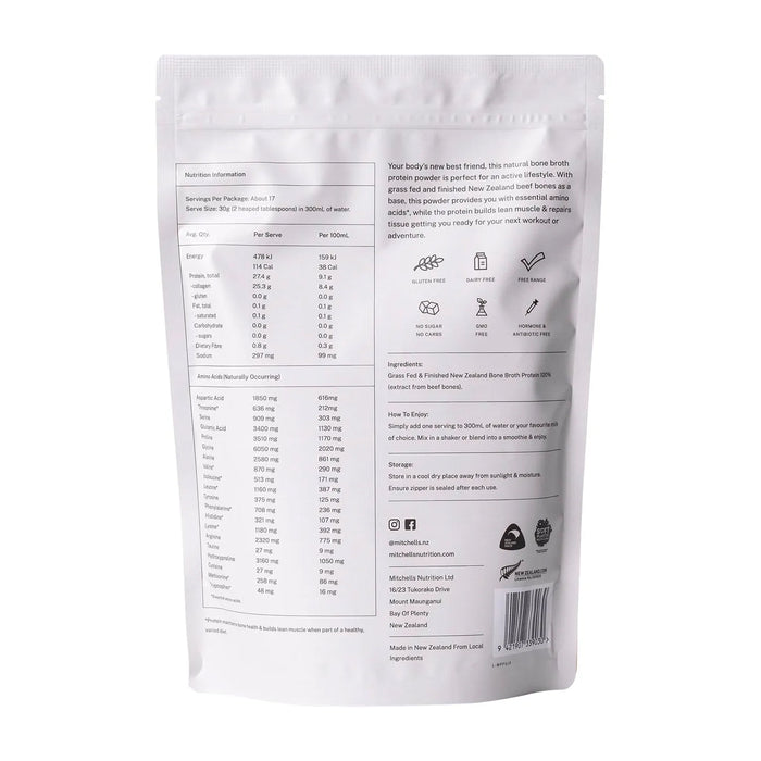 Mitchells Nutrition Bone Broth Protein Powder Unflavoured 500g Ingredients Wicked NRG