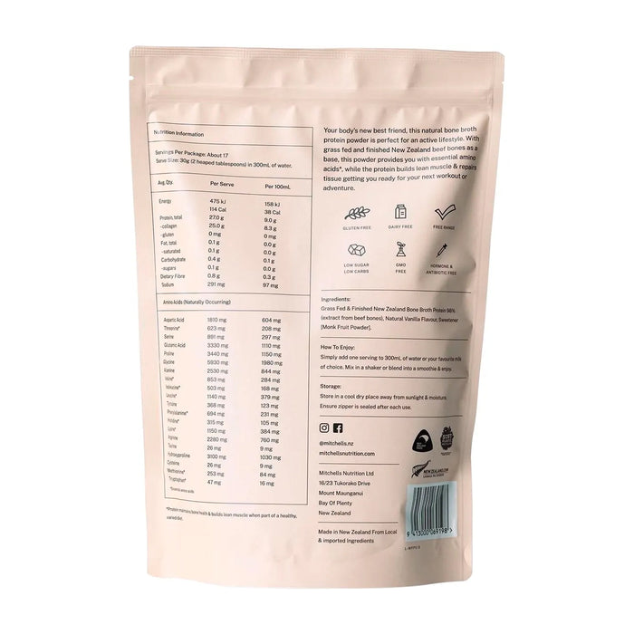 Mitchells Nutrition Bone Broth Protein Powder Vanilla 500g Ingredients Wicked NRG