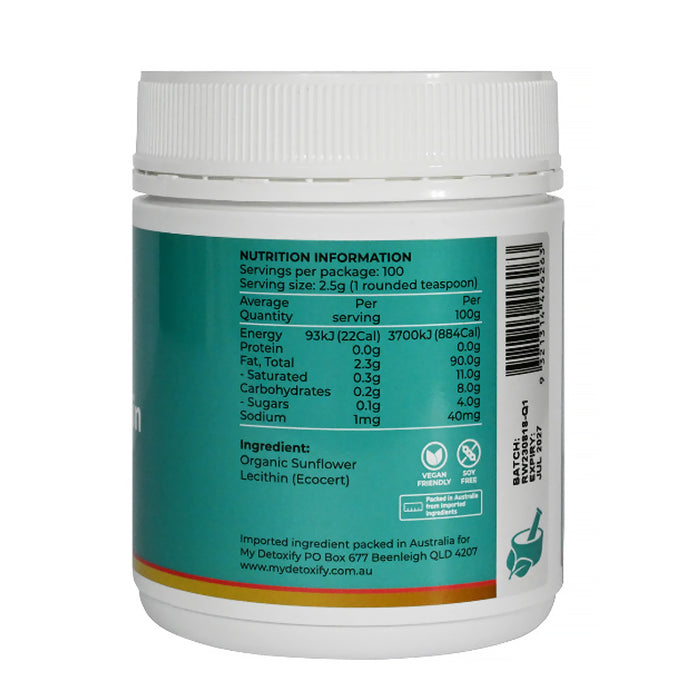 MyDetoxify Organic Sunflower Lecithin 250g Nutritional Panel, Wicked NRG