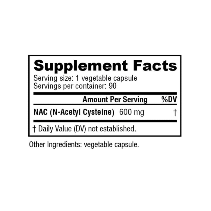 NutraBio NAC (N-Acetyl-Cysteine) 90 Capsules ingredients Wicked NRG