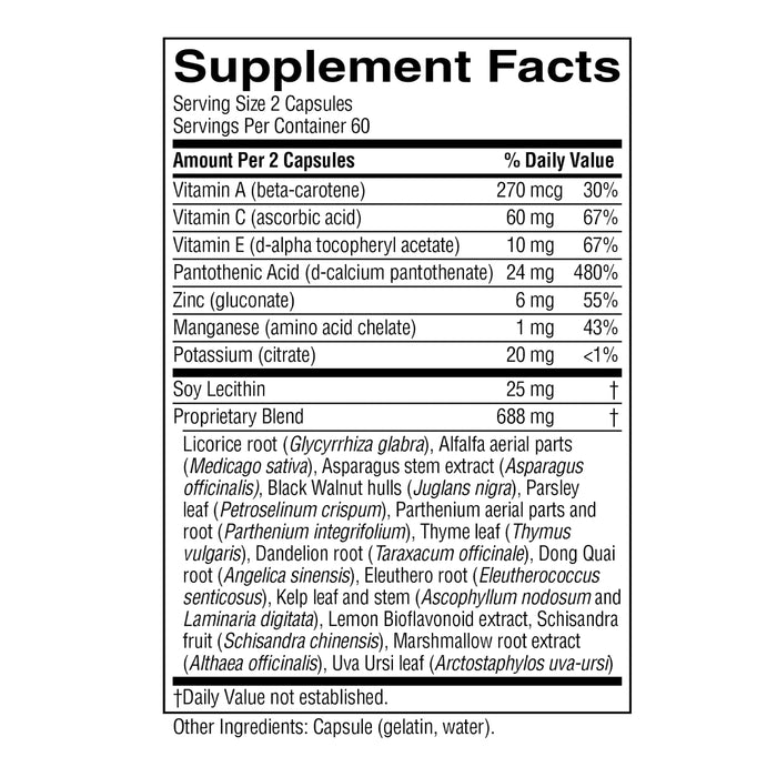 Nature's Sunshine Master Gland 120 Capsules, Nutritional Panel, Wicked NRG
