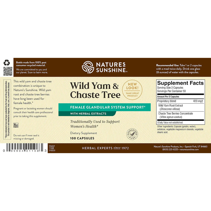 Nature's Sunshine, Wild Yam & Chaste Tree, 100 Capsules, Package, Wicked NRG