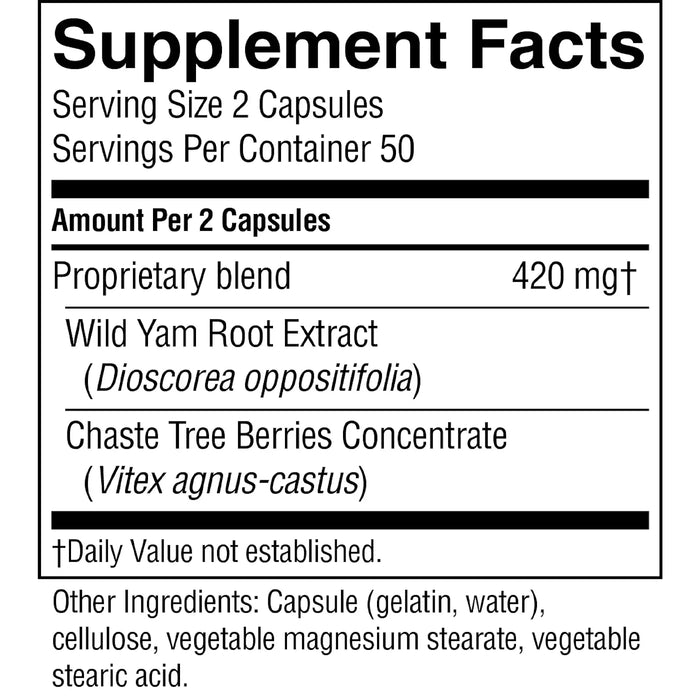 Nature's Sunshine, Wild Yam & Chaste Tree, 100 Capsules, Nutritional Panel, Wicked NRG