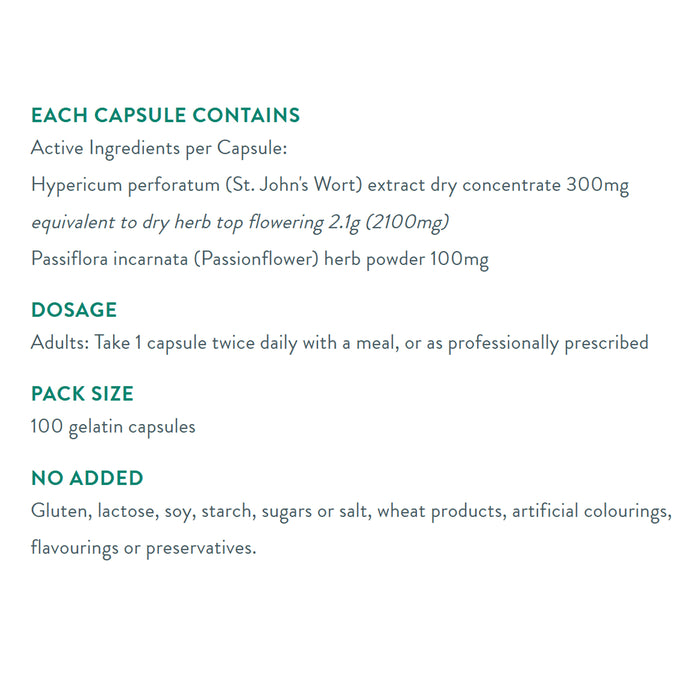 Natures Sunshine St John's Wort with Passionflower 300mg 100capsules, Ingredients, Wicked NRG