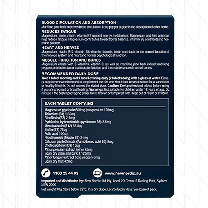 New Nordic Active Magnesium Glycinate 600 mg Nutritional Panel, Wicked NRG Supplements and Nutrition 
