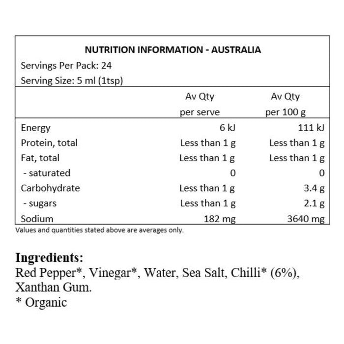 Northern Greens Organic Chilli Liquid 120ml Nutritional Panel Wicked NRG