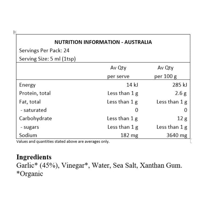 Northern Greens Organic Garlic Liquid 120ml Nutritional Panel Wicked NRG