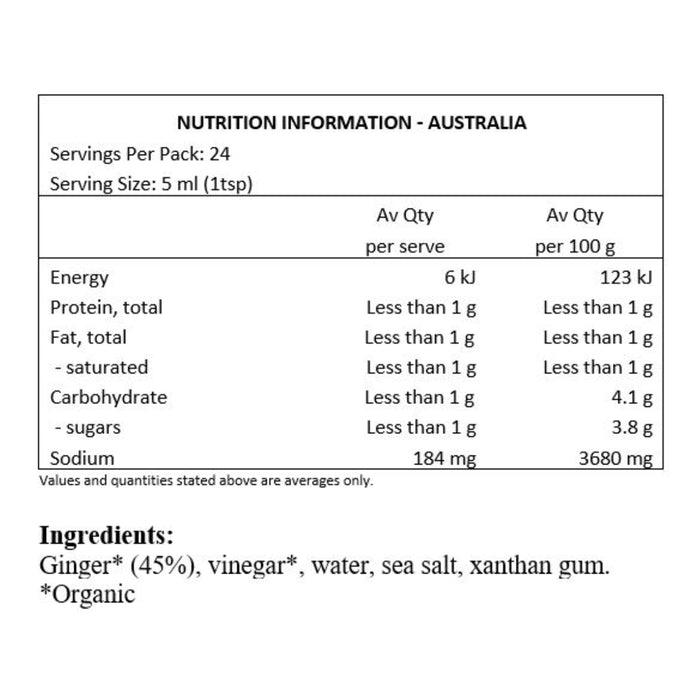 Northern Greens Organic Ginger Liquid 120ml Nutritional Panel Wicked NRG