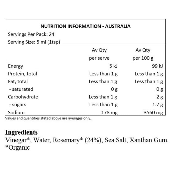 Northern Greens Organic Rosemary Liquid 120ml Nutritional Panel Wicked NRG