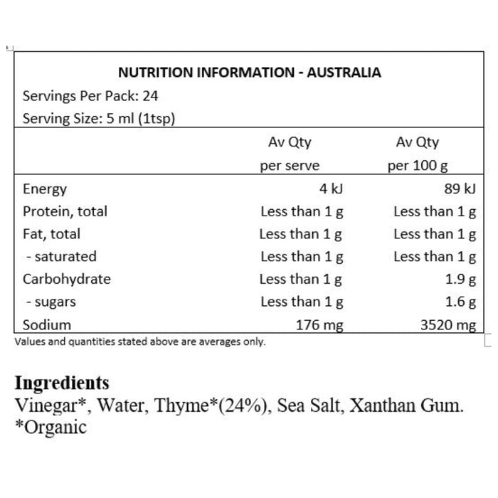 Northern Greens Organic Thyme Liquid 120ml Nutritional Panel Wicked NRG