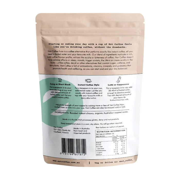 Not Coffee Instant Coffee Alternative 120g Unflavoured Ingredients Wicked NRG