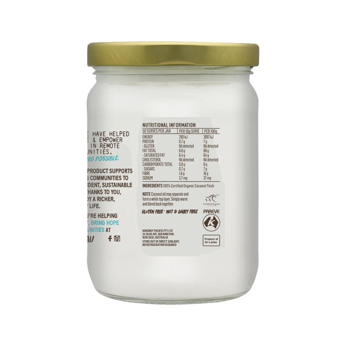 Nuilife Organic Coconut Butter 500 grams Nutritional Panel Wicked NRG