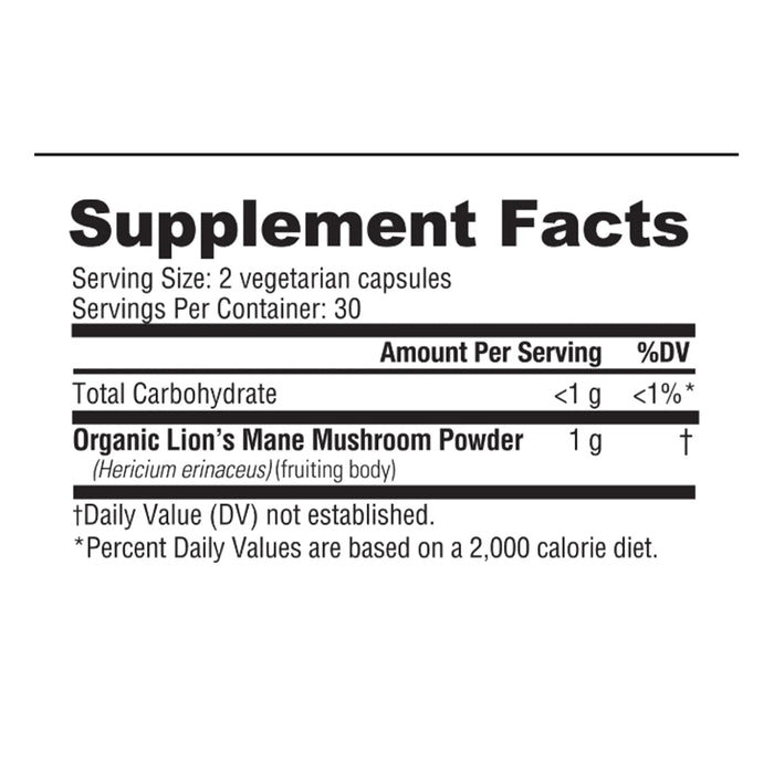 NutraBio, Lion’s Mane, (30 Serves), 60 Capsules, Ingredients, Wicked NRG