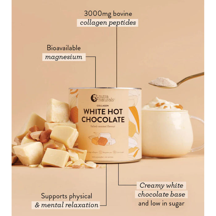 Nutra Naturals Collagen Salted Caramel White Hot Chocolate 200g 20 Serves, a Wicked NRG