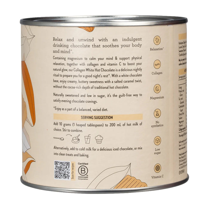 Nutra Naturals Collagen Salted Caramel White Hot Chocolate 200g 20 Serves, directions, Wicked NRG