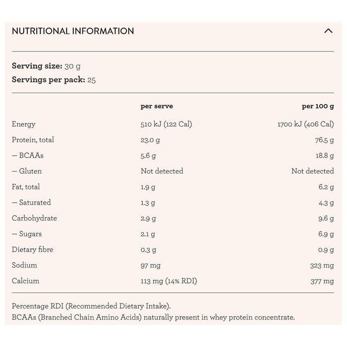 Nutra Organics Organic Whey Protein Chocolate 750g Nutritional Panel  Wicked NRG