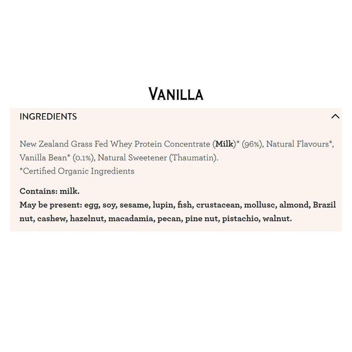 Nutra Organics Organic Whey Protein Vanilla 750g Ingredients Wicked NRG