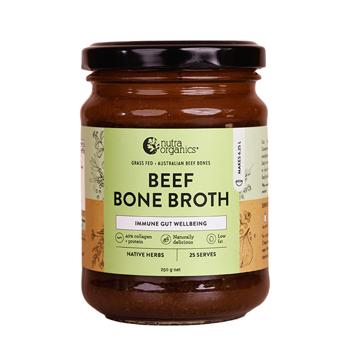 Nutra Naturals Bone Broth Beef Concentrate Native Herbs 25 Serves, 250g Wicked NRG